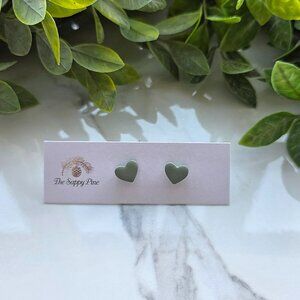 NEW St Patrick's Day Medium Green Heart Polymer Clay Mini Stud Earrings